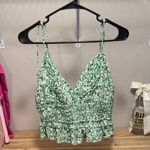 Floral Green and White Tank